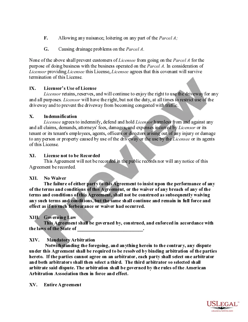 Preview Driveway License Agreement
