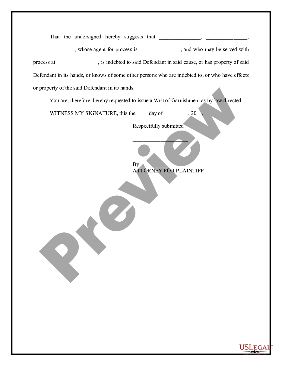 page 1 Suggestion for Writ of Garnishment preview