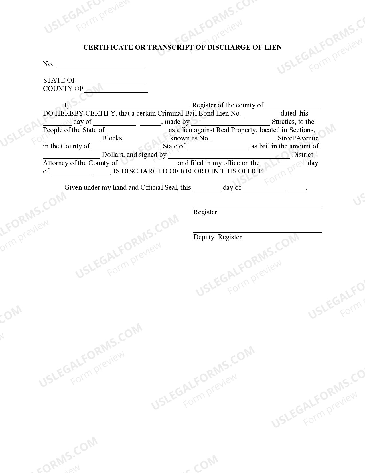 Notice of Satisfaction of Bail Bond Lien on Real Estate Bail Bond