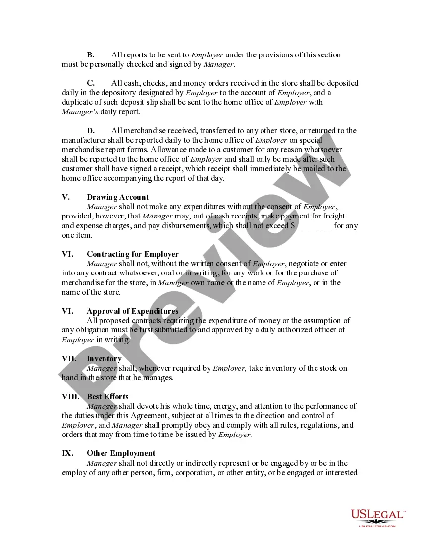 Preview Employment Agreement with a Manager of a Retail Store