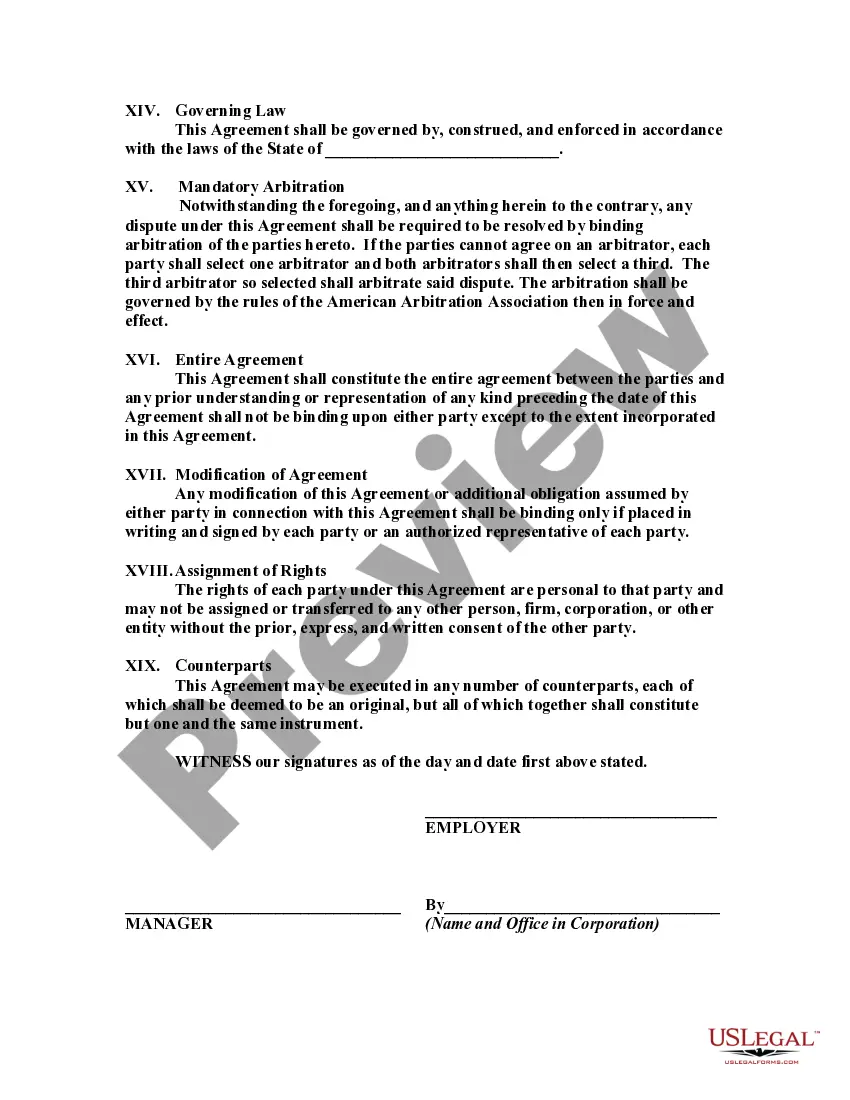 Preview Employment Agreement with a Manager of a Retail Store