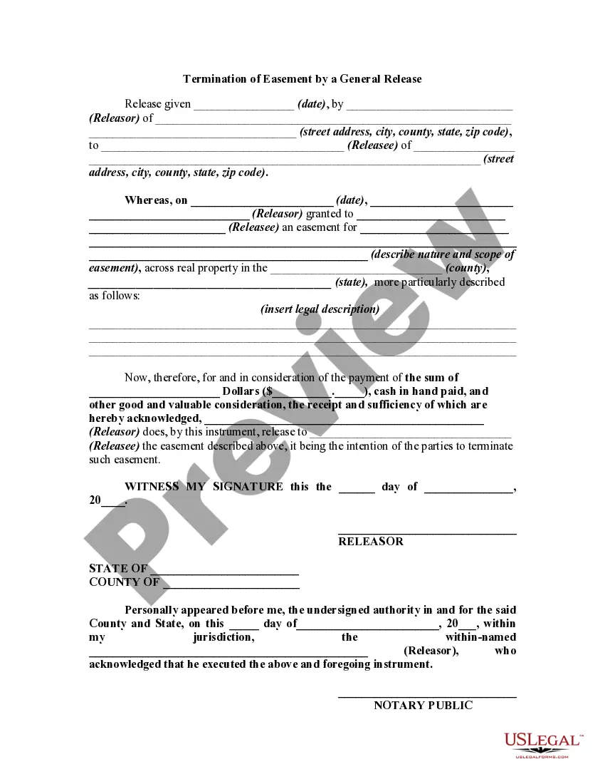 Preview Terminating or Termination of Easement by a General Release