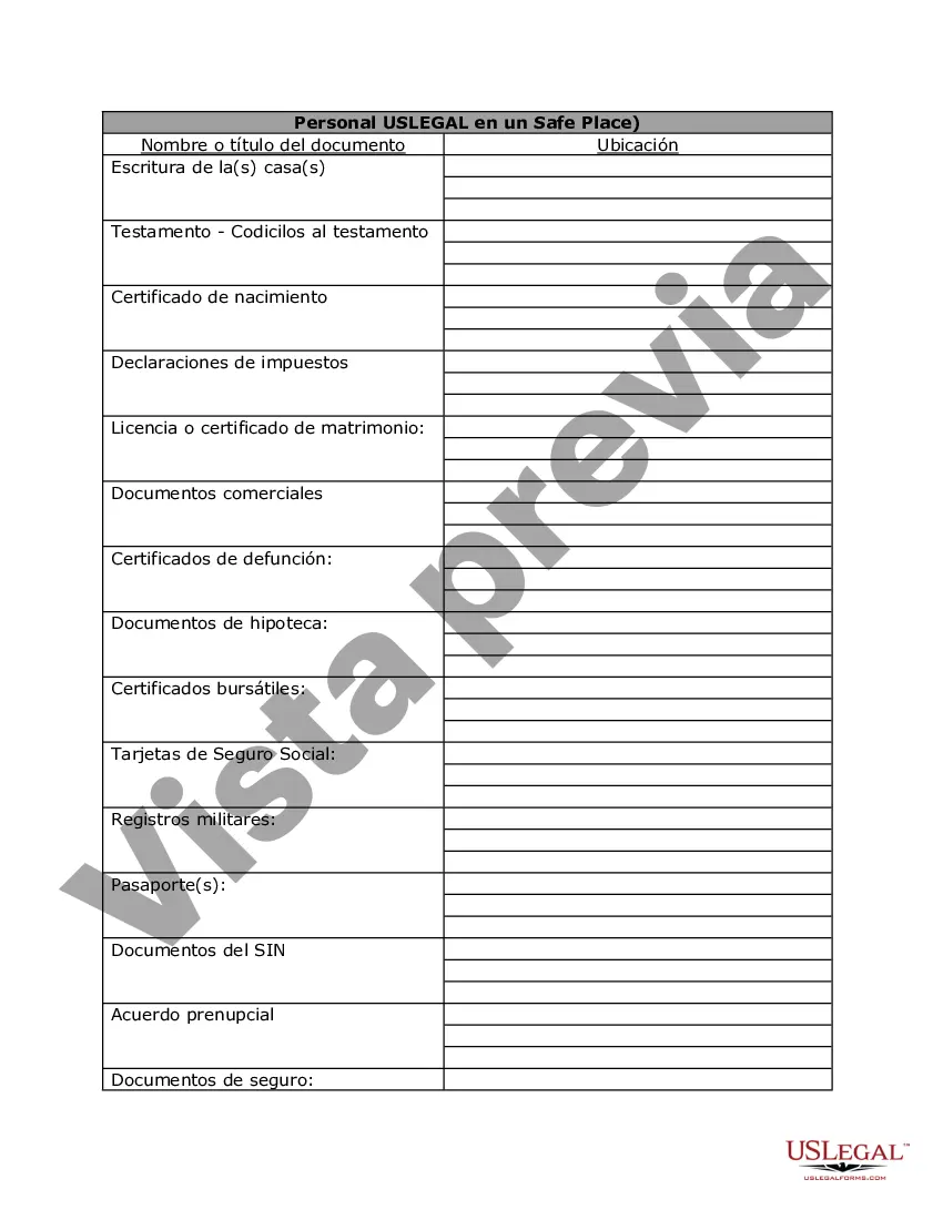 Preview Información de planificación personal y hojas de trabajo de inventario de documentos: un documento de vida legal