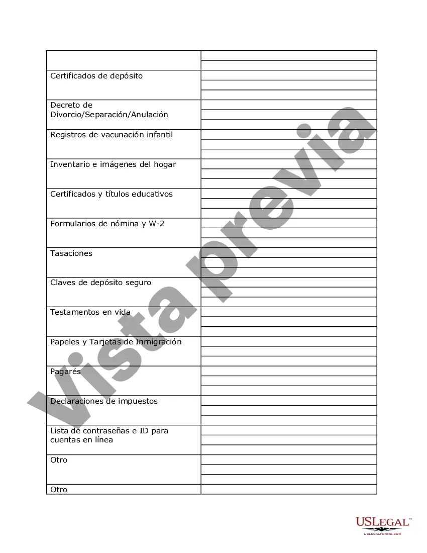 Preview Información de planificación personal y hojas de trabajo de inventario de documentos: un documento de vida legal