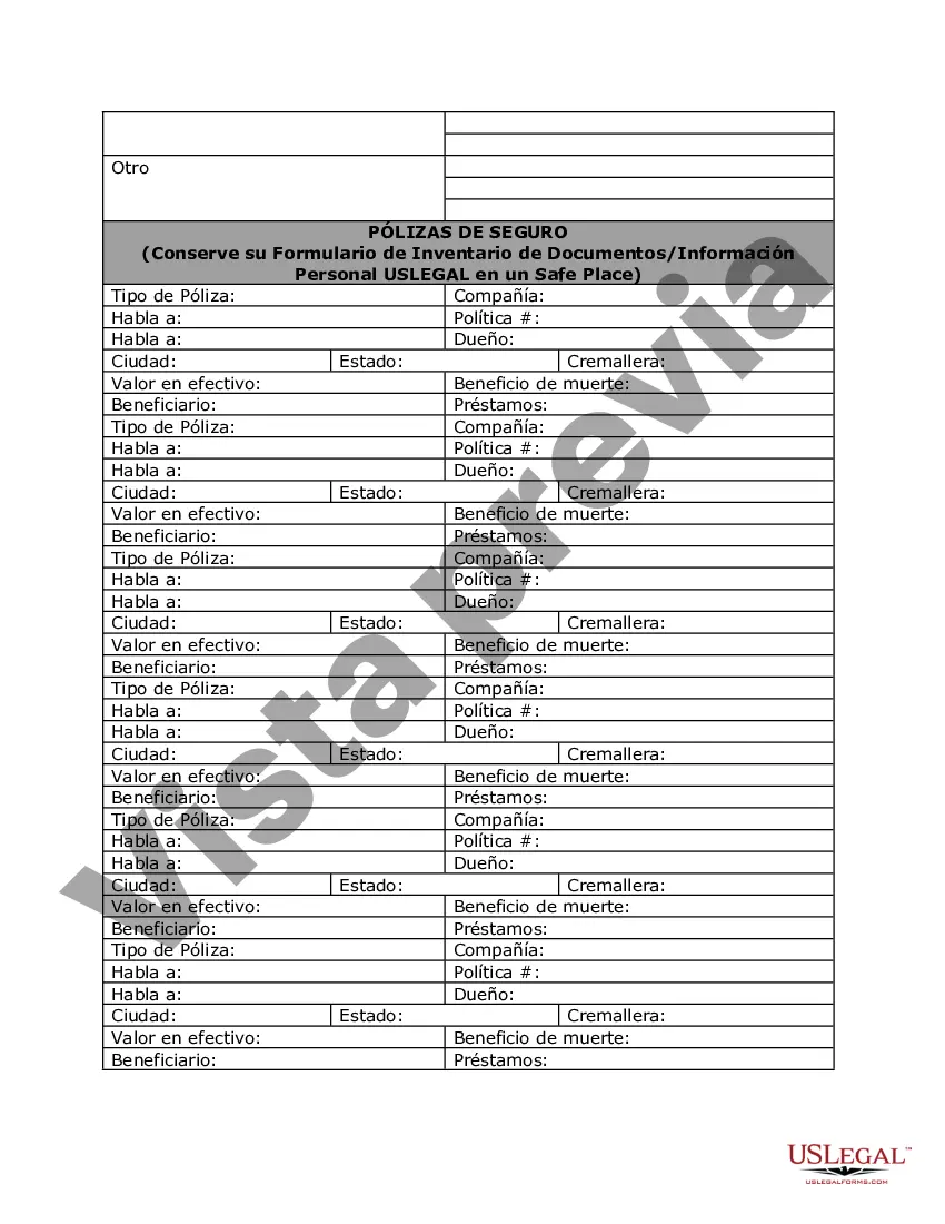 Preview Información de planificación personal y hojas de trabajo de inventario de documentos: un documento de vida legal