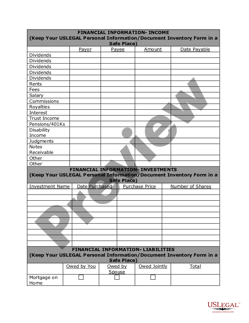 Personal Planning Information and Document Inventory Worksheets