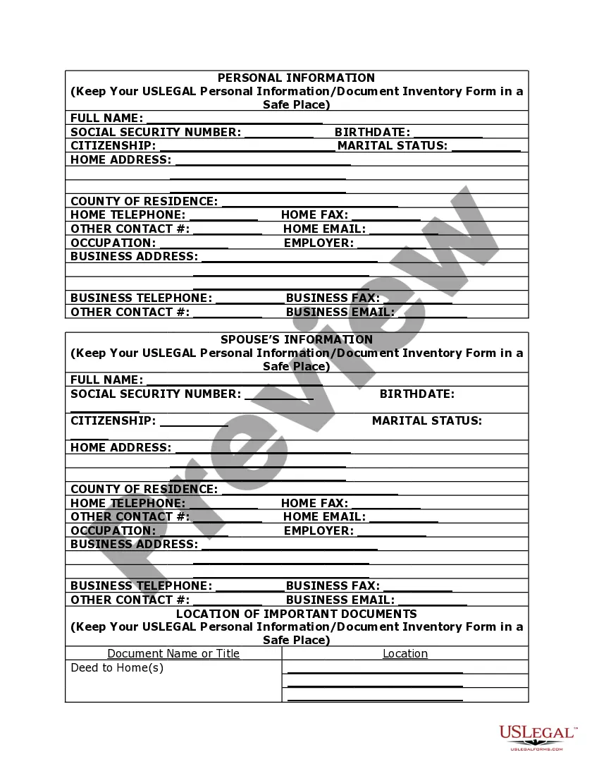 Get Personal Planning Information and Document Inventory Worksheets - A Legal Life Document Preview Personal Planning Information and Document Inventory Worksheets - A Legal Life Document