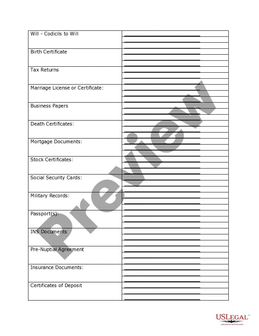 Get Personal Planning Information and Document Inventory Worksheets - A Legal Life Document Preview Personal Planning Information and Document Inventory Worksheets - A Legal Life Document