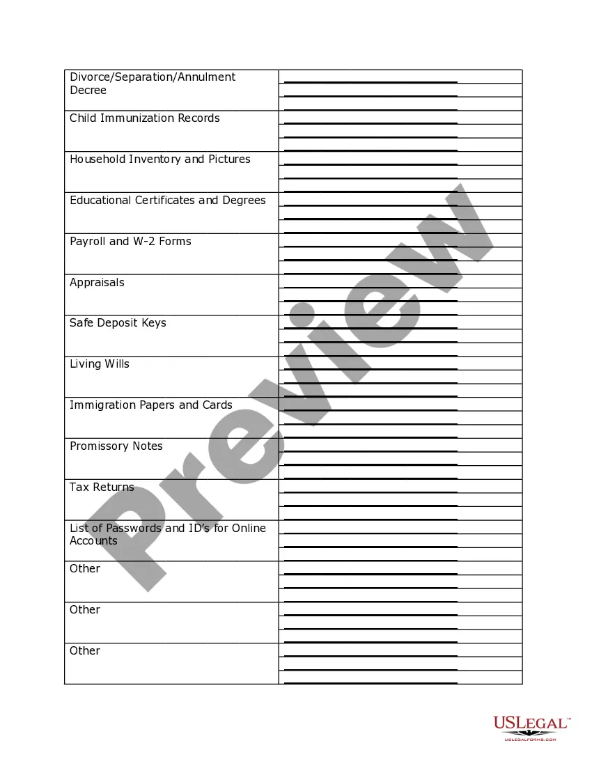 Get Personal Planning Information and Document Inventory Worksheets - A Legal Life Document Preview Personal Planning Information and Document Inventory Worksheets - A Legal Life Document