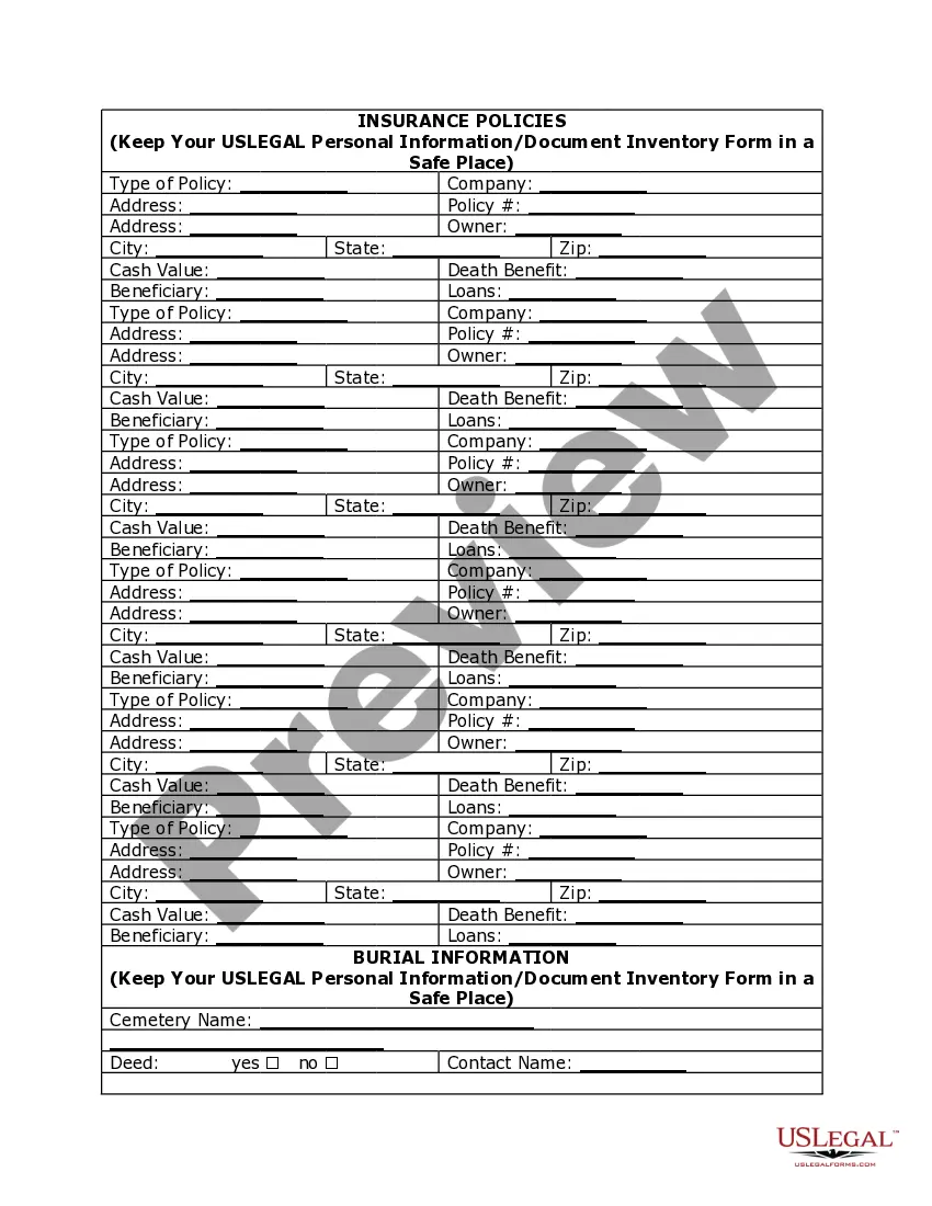 Get Personal Planning Information and Document Inventory Worksheets - A Legal Life Document Preview Personal Planning Information and Document Inventory Worksheets - A Legal Life Document
