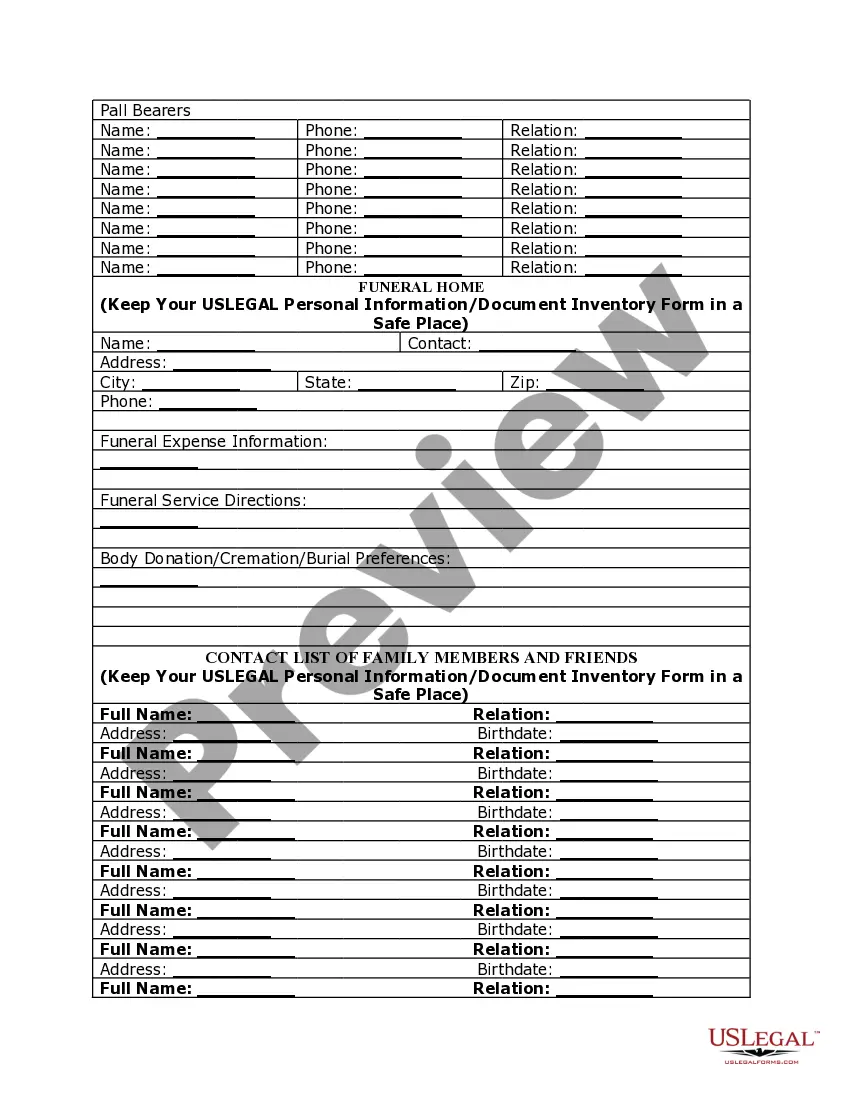 Get Personal Planning Information and Document Inventory Worksheets - A Legal Life Document Preview Personal Planning Information and Document Inventory Worksheets - A Legal Life Document