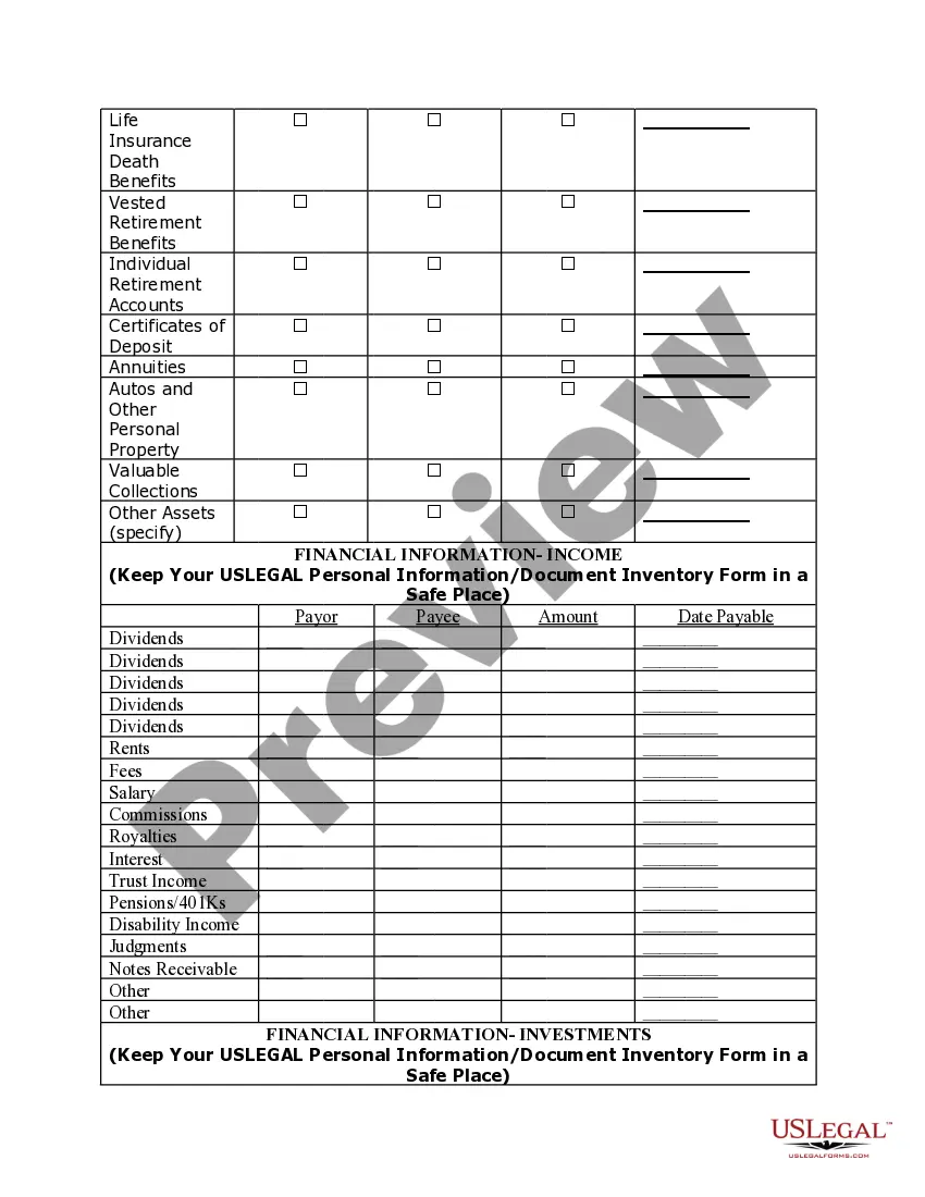 Get Personal Planning Information and Document Inventory Worksheets - A Legal Life Document Preview Personal Planning Information and Document Inventory Worksheets - A Legal Life Document