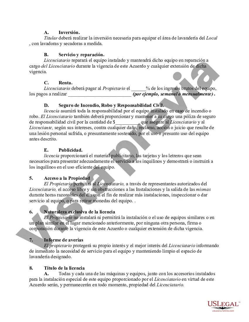 Preview Acuerdo de Licencia que Permite la Operación de Equipos de Lavado, Secado y Lavandería en Bienes Inmuebles de Otro