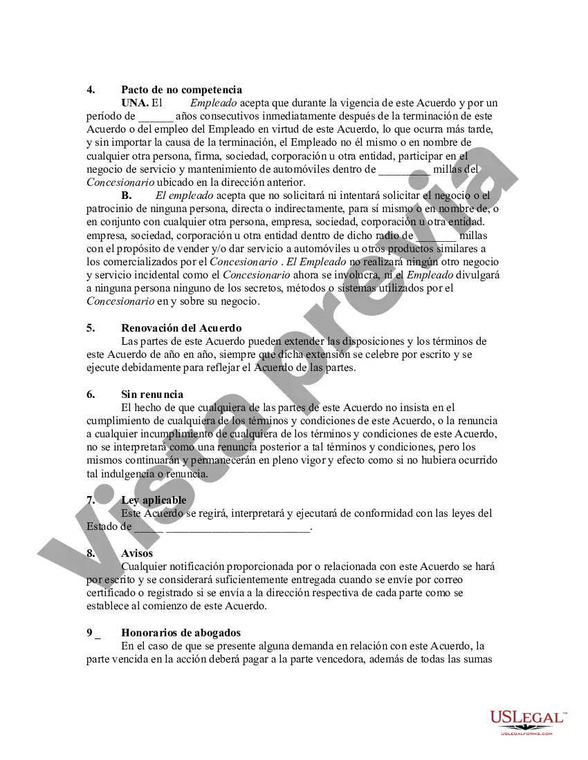 Preview Contrato de Trabajo de Gerente de Tienda para Servicio de Reparación de Automóviles en Concesionario de Automóviles