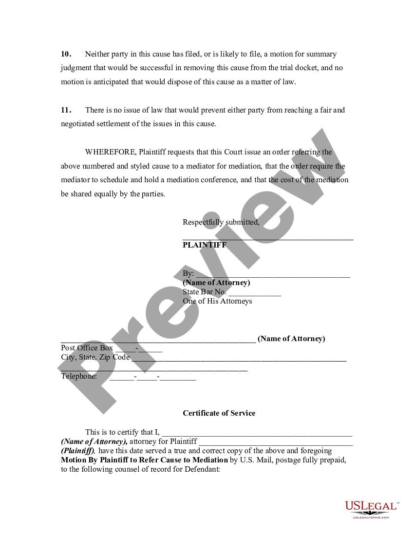 Motion By Plaintiff to Refer Cause to Mediation - Motion Mediation | US ...