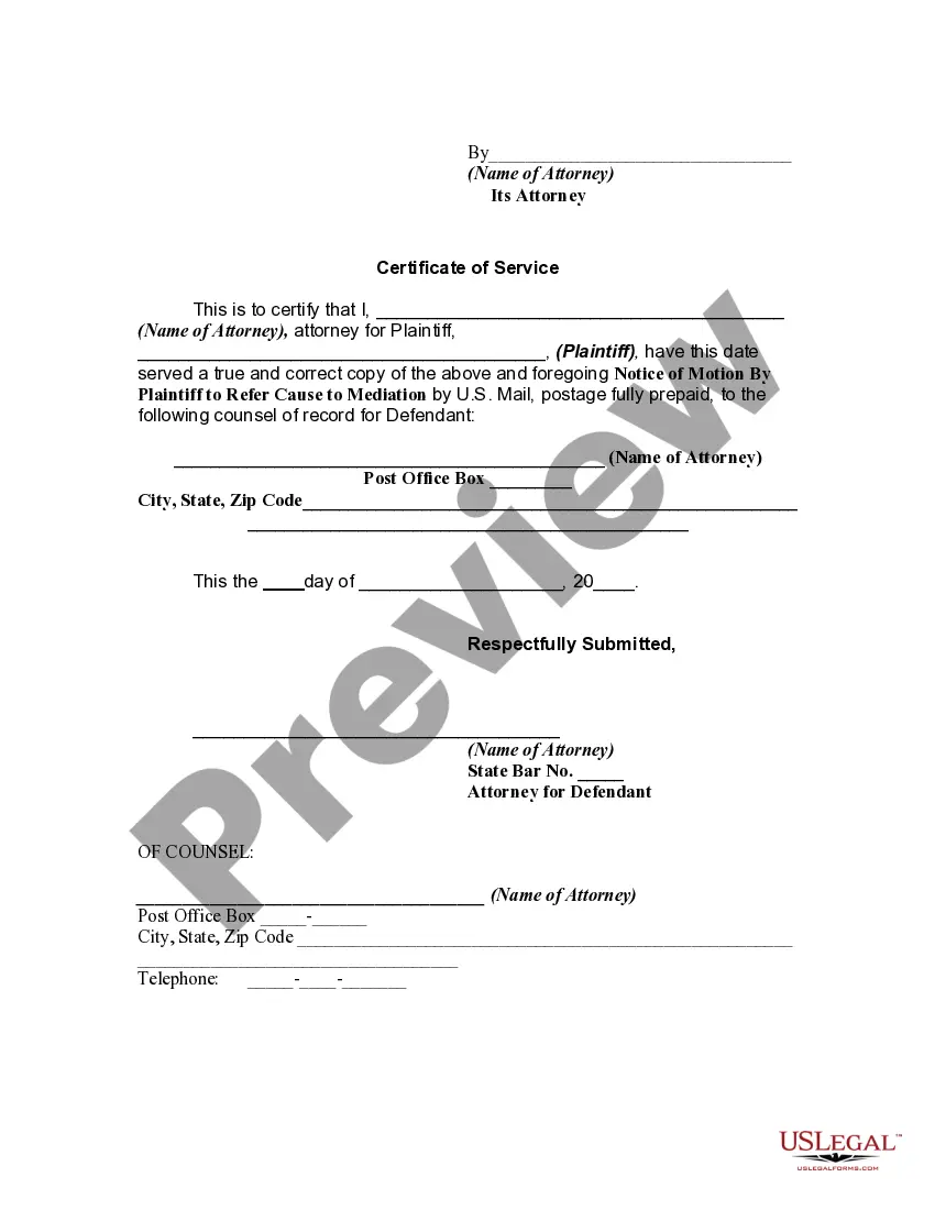 Get Motion By Plaintiff to Refer Cause to Mediation Preview Motion By Plaintiff to Refer Cause to Mediation