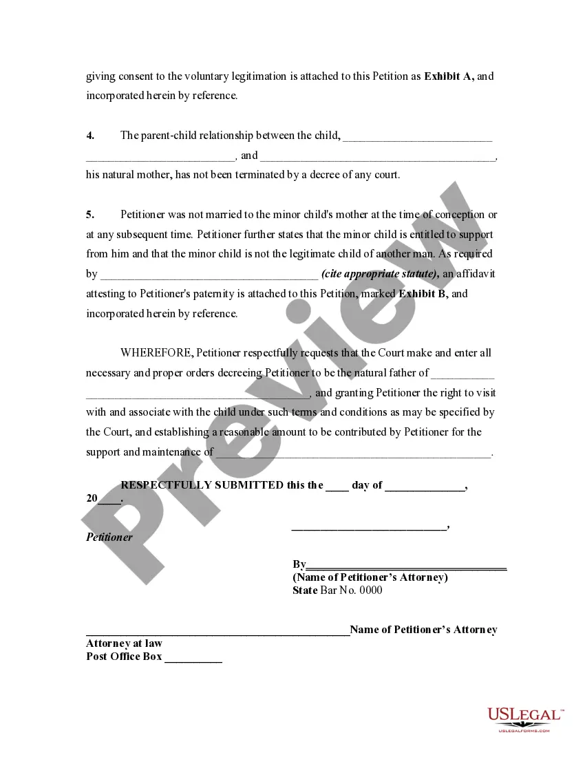 Get Petition By Father of Minor Child For Voluntary Legitimation Preview Petition By Father of Minor Child For Voluntary Legitimation