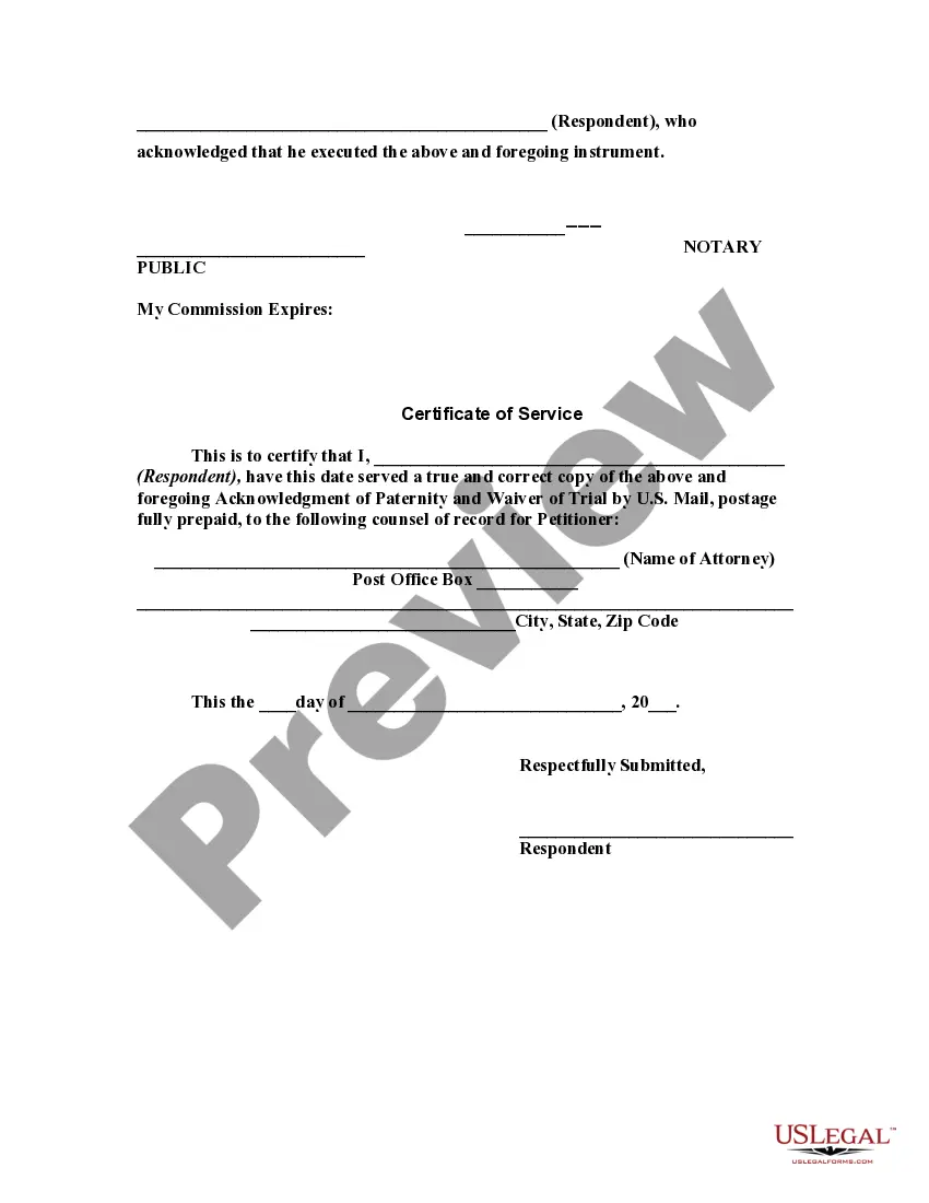 Get Acknowledgment of Paternity and Waiver of Trial Preview Acknowledgment of Paternity and Waiver of Trial