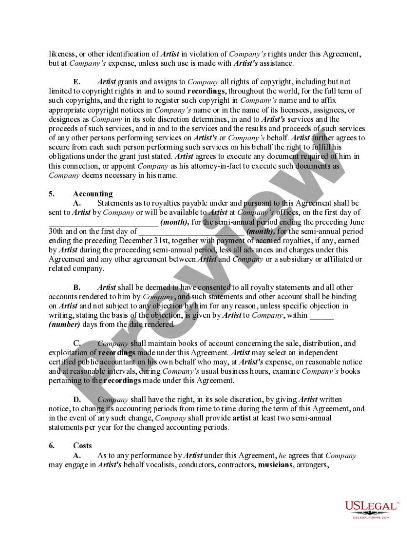 Get Exclusive Recording Contract or Agreement with Recording Artist Preview Exclusive Recording Contract or Agreement with Recording Artist