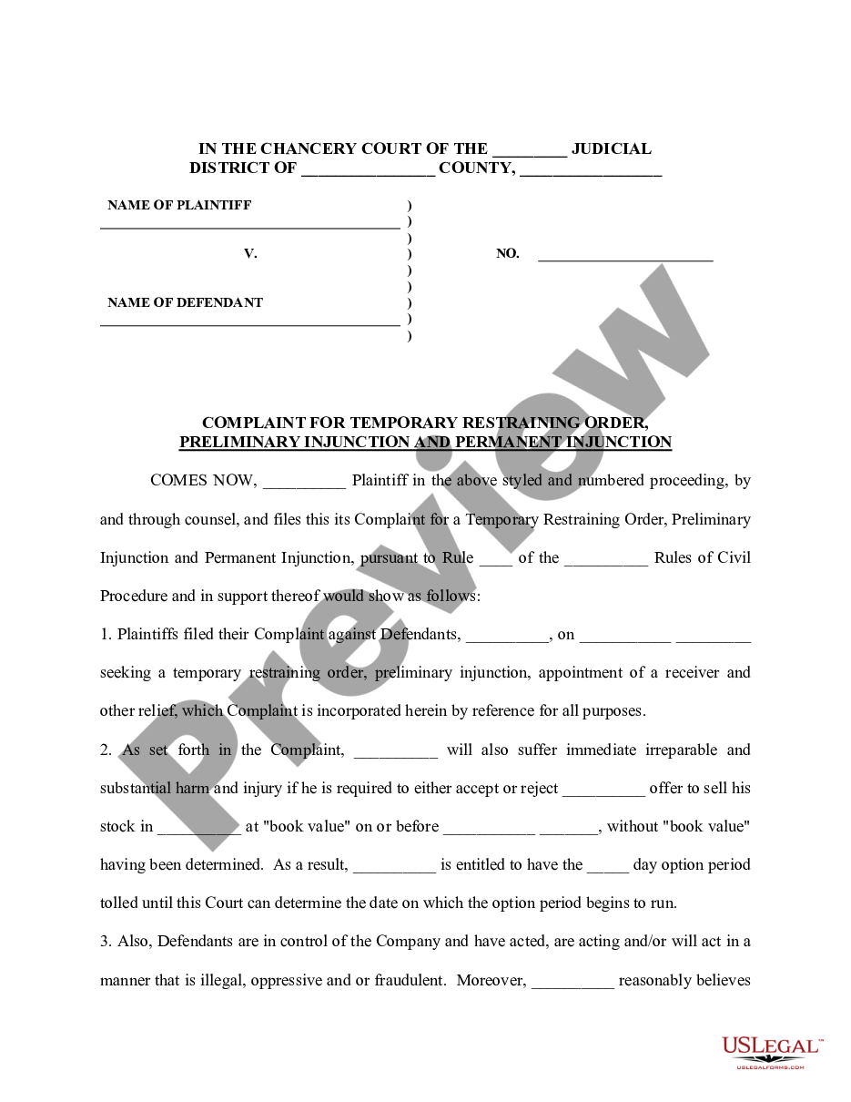 page 0 Complaint for Temporary Restraining Order, Preliminary Injunction and Permanent Injunction preview