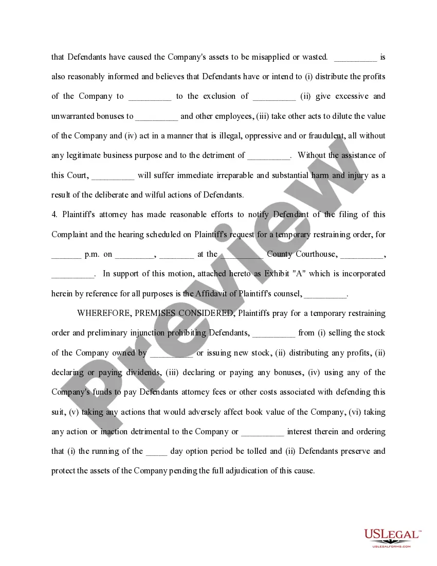 Get Complaint for Temporary Restraining Order, Preliminary Injunction and Permanent Injunction Preview Complaint for Temporary Restraining Order, Preliminary Injunction and Permanent Injunction
