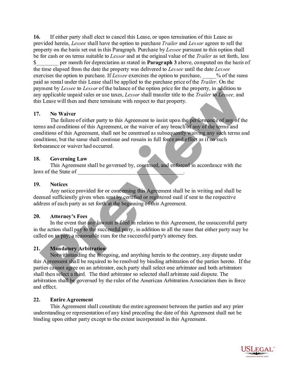 page 2 Lease or Rental Agreement of Horse Trailer with Option to Purchase and Own - Lease or Rent to Own preview