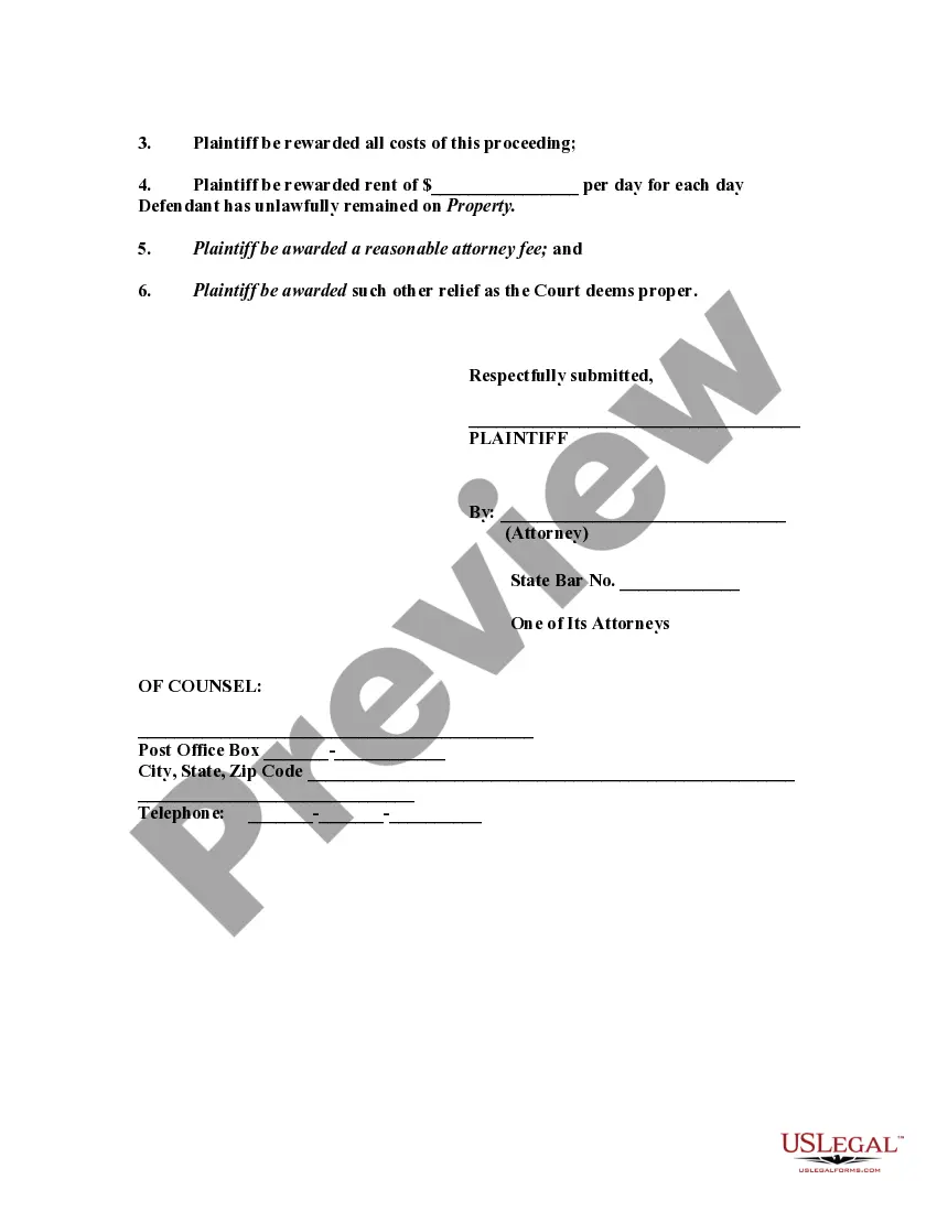 Preview Complaint or Petition by Purchaser Against Possessor of Real Property After a Foreclosure Sale Pursuant to a Deed of Trust