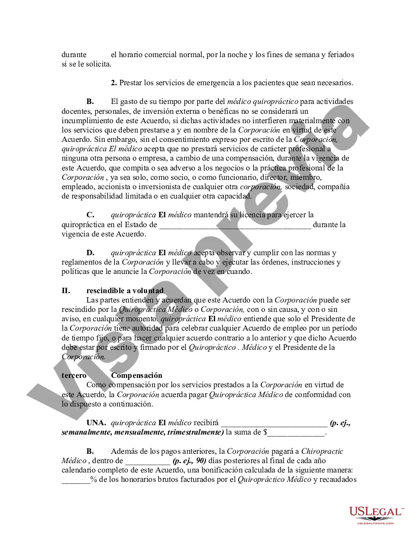 Preview Acuerdo entre médico quiropráctico como contratista independiente autónomo y corporación profesional