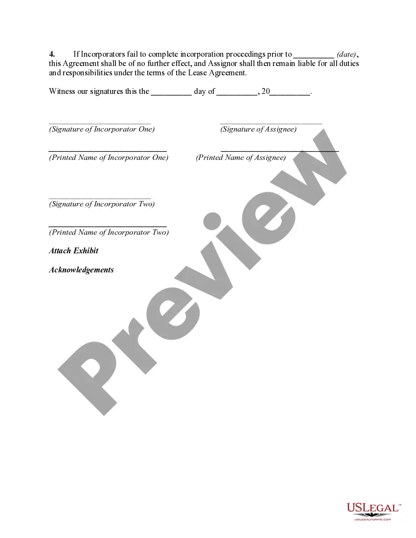 Get Agreement to Assign Lease to Incorporators Forming Corporation Preview Agreement to Assign Lease to Incorporators Forming Corporation