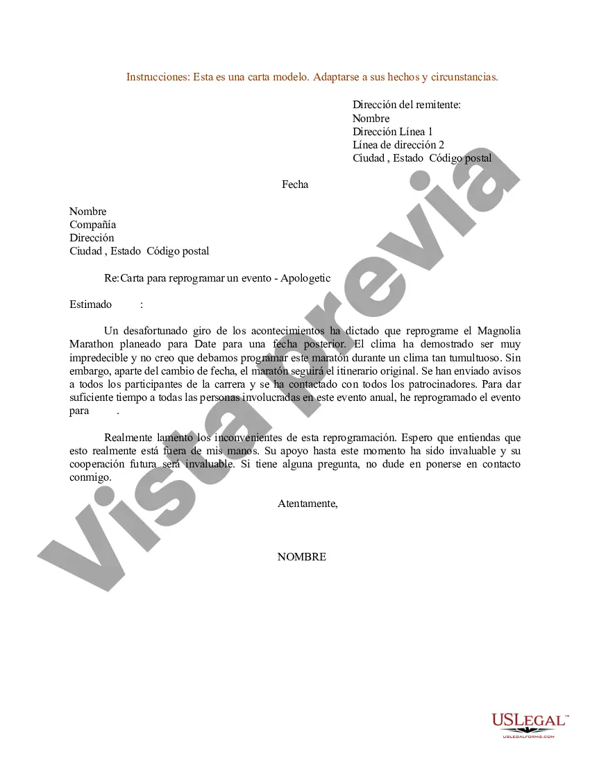 Preview Ejemplo de carta para carta para reprogramar un evento - Apologetic