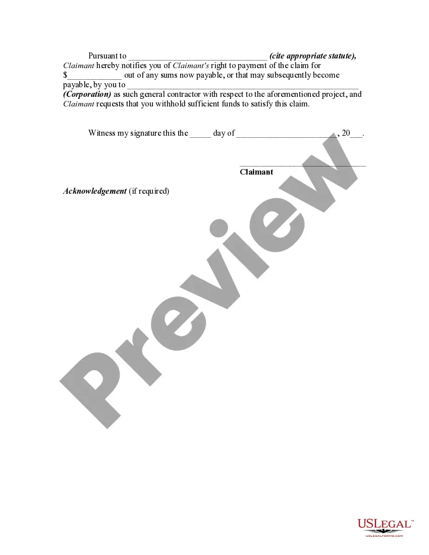 Preview Stop Payment Notice By Subcontractor to the Holder of Construction Project Funds