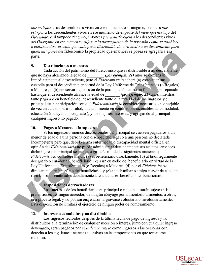 Preview Acuerdo irrevocable de fideicomiso generacional o dinástico en beneficio de los hijos y nietos del fideicomitente