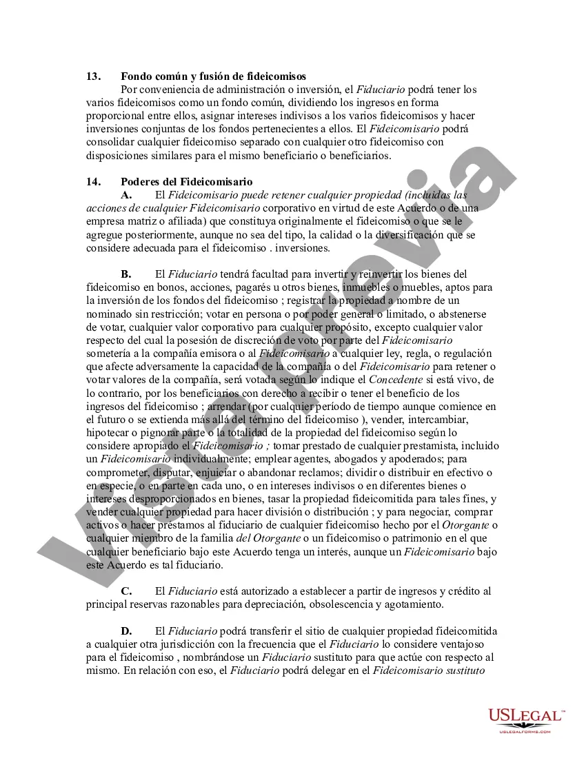 Preview Acuerdo irrevocable de fideicomiso generacional o dinástico en beneficio de los hijos y nietos del fideicomitente