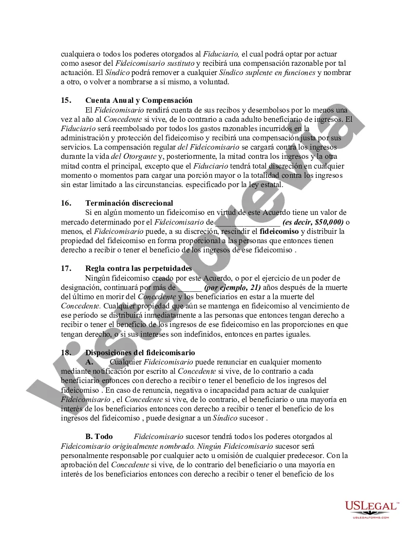 Preview Acuerdo irrevocable de fideicomiso generacional o dinástico en beneficio de los hijos y nietos del fideicomitente