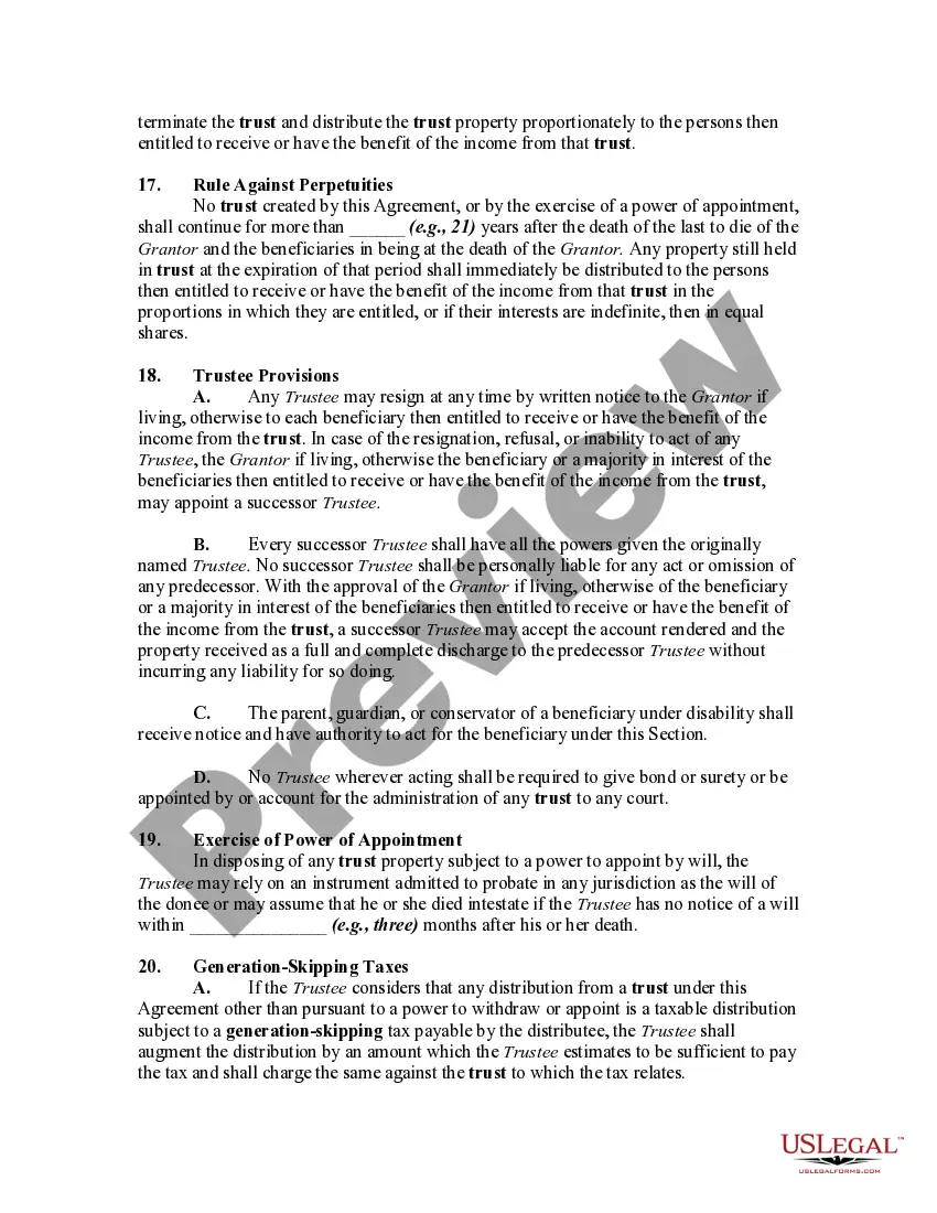 Get Irrevocable Generation Skipping or Dynasty Trust Agreement For Benefit of Trustor's Children and Grandchildren Preview Irrevocable Generation Skipping or Dynasty Trust Agreement For Benefit of Trustor's Children and Grandchildren