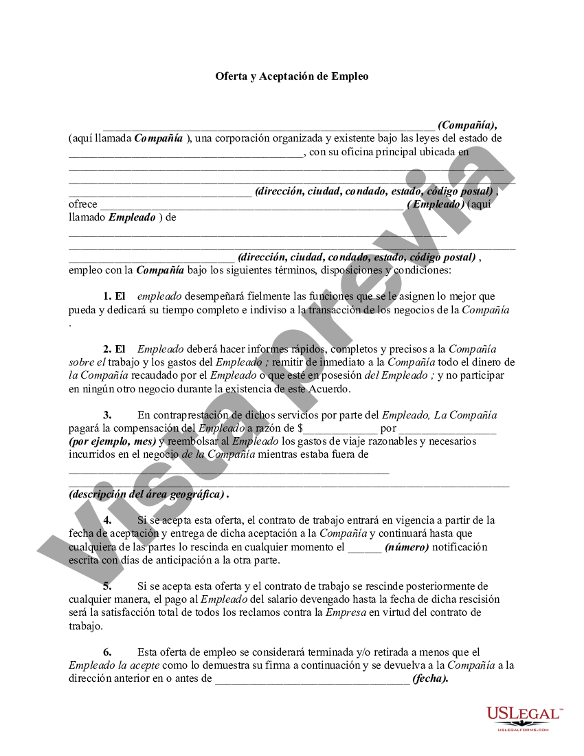 Oferta y Aceptación de Empleo | US Legal Forms