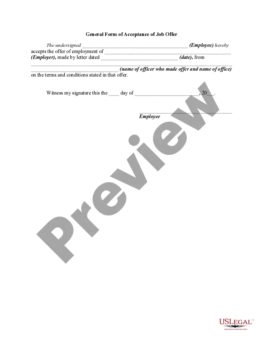 Get General Form of Acceptance of Job Offer Preview General Form of Acceptance of Job Offer