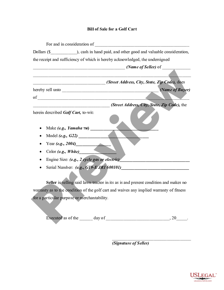 Bill Of Sale Template For Golf Cart