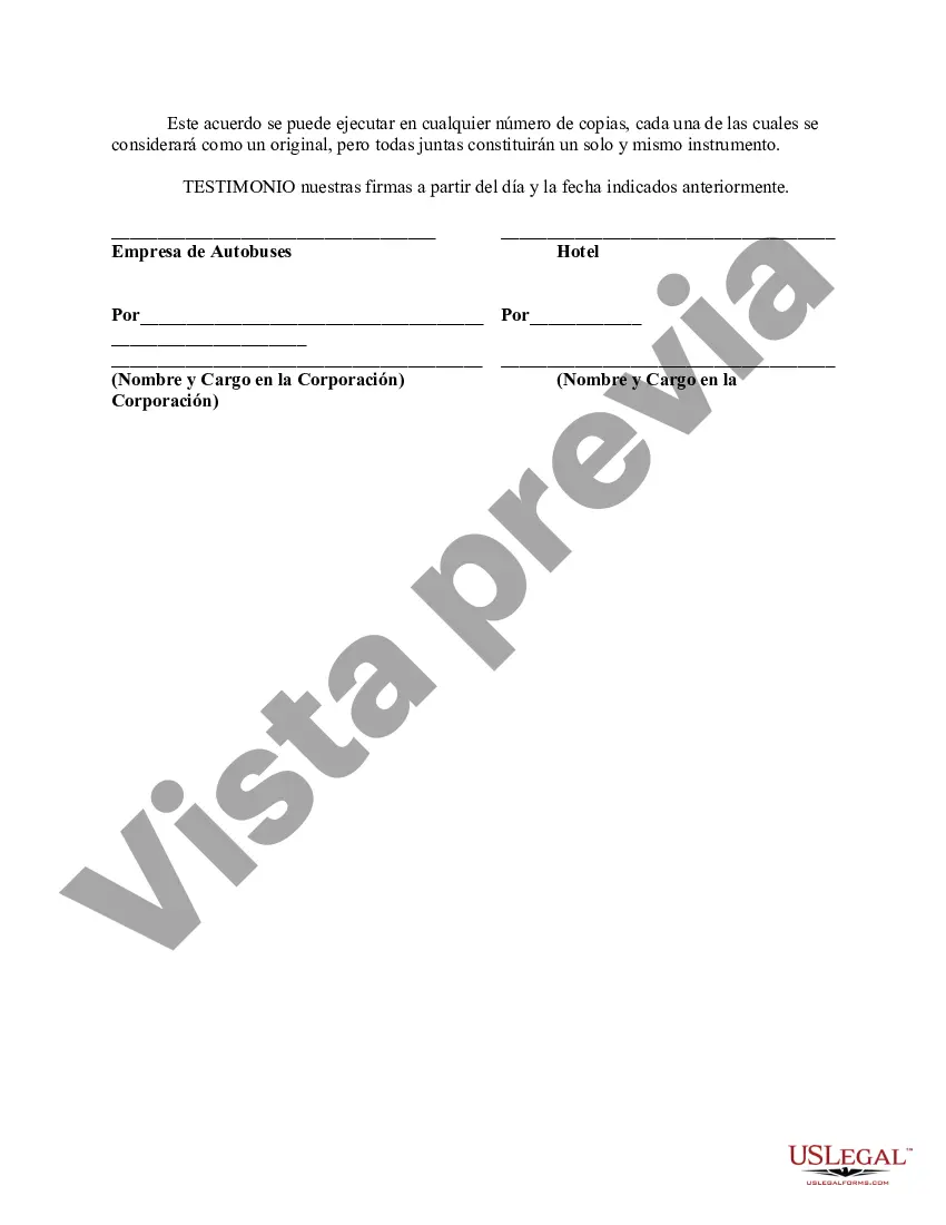 Preview Acuerdo de transporte entre empresa privada de autobuses y hotel, motel o restaurante