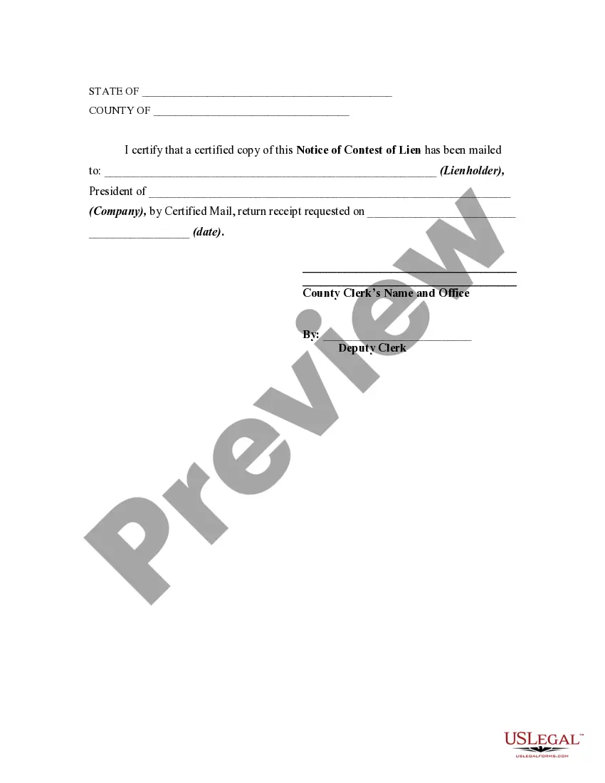 Preview Notice of Contest of Lien
