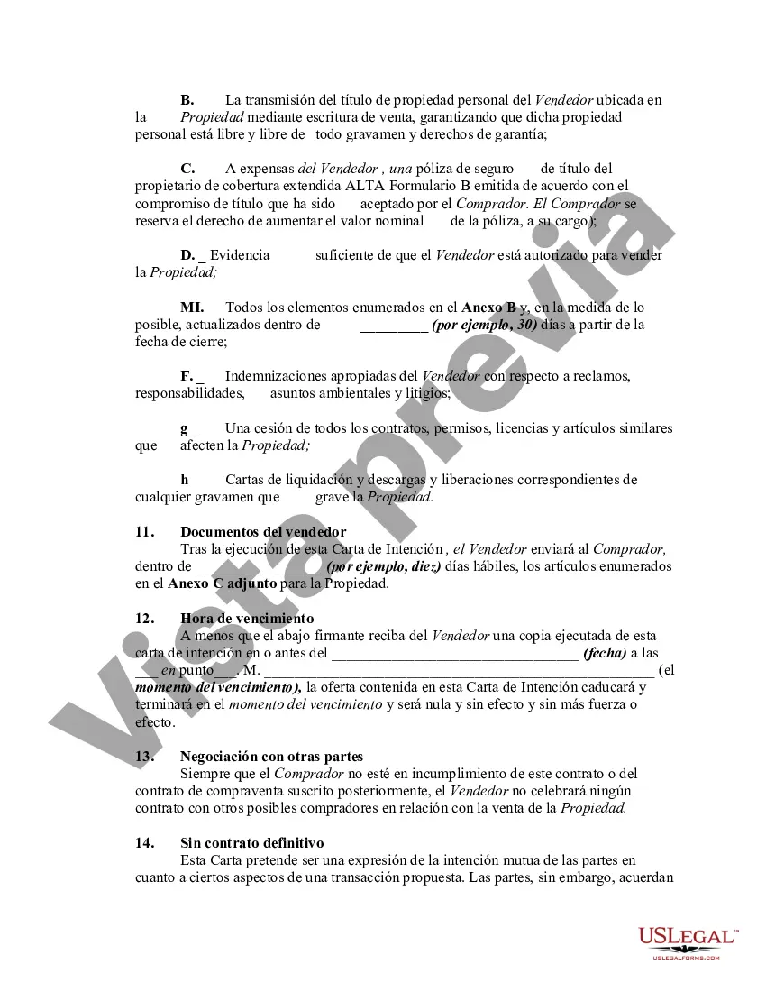 Preview Carta de intención de compra de bienes raíces comerciales