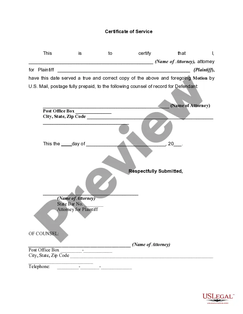 Get General Form of a Motion of Plaintiff and Notice to Defendant of Hearing on Motion Preview General Form of a Motion of Plaintiff and Notice to Defendant of Hearing on Motion