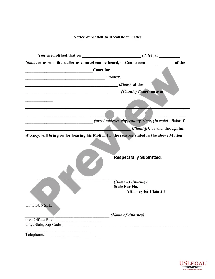 Get General Form of a Motion of Plaintiff and Notice to Defendant of Hearing on Motion Preview General Form of a Motion of Plaintiff and Notice to Defendant of Hearing on Motion