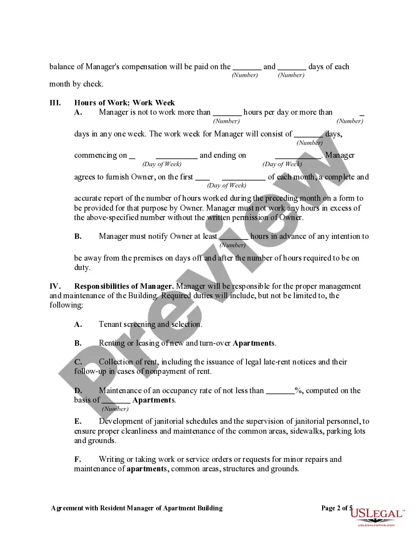 Get Agreement with Resident Manager of Apartment Building Preview Agreement with Resident Manager of Apartment Building