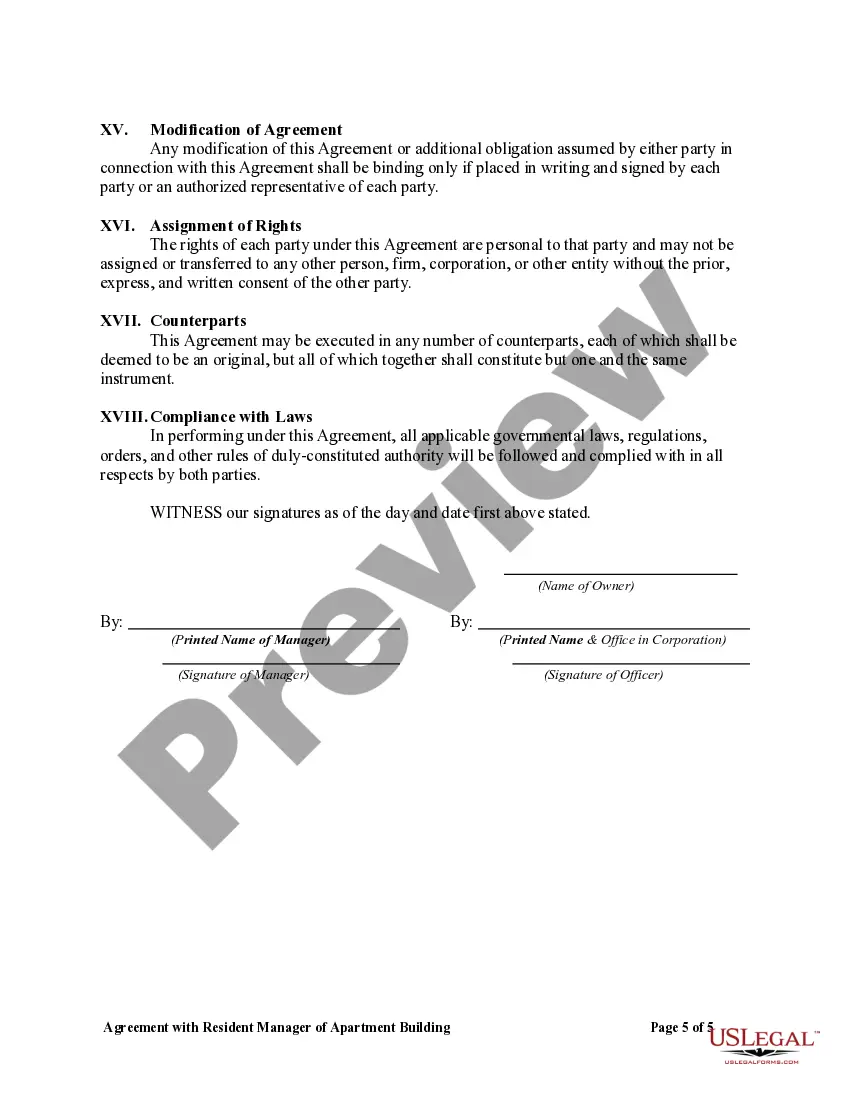 Get Agreement with Resident Manager of Apartment Building Preview Agreement with Resident Manager of Apartment Building