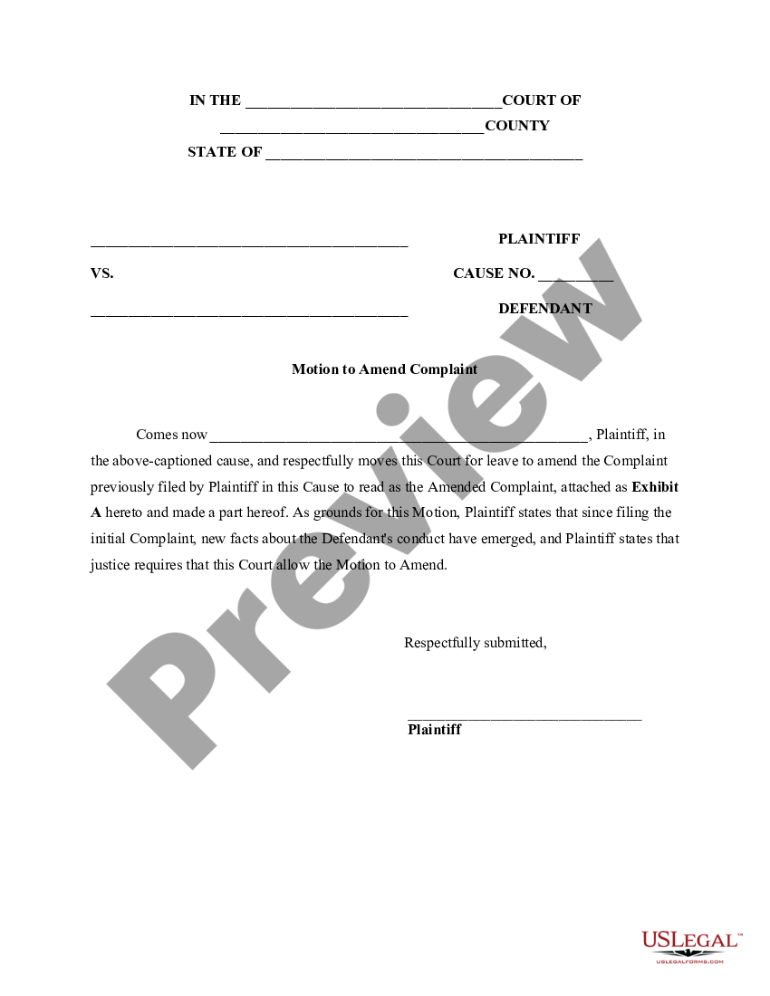 San Jose California Simple Motion To Amend Complaint And Notice Of Motion