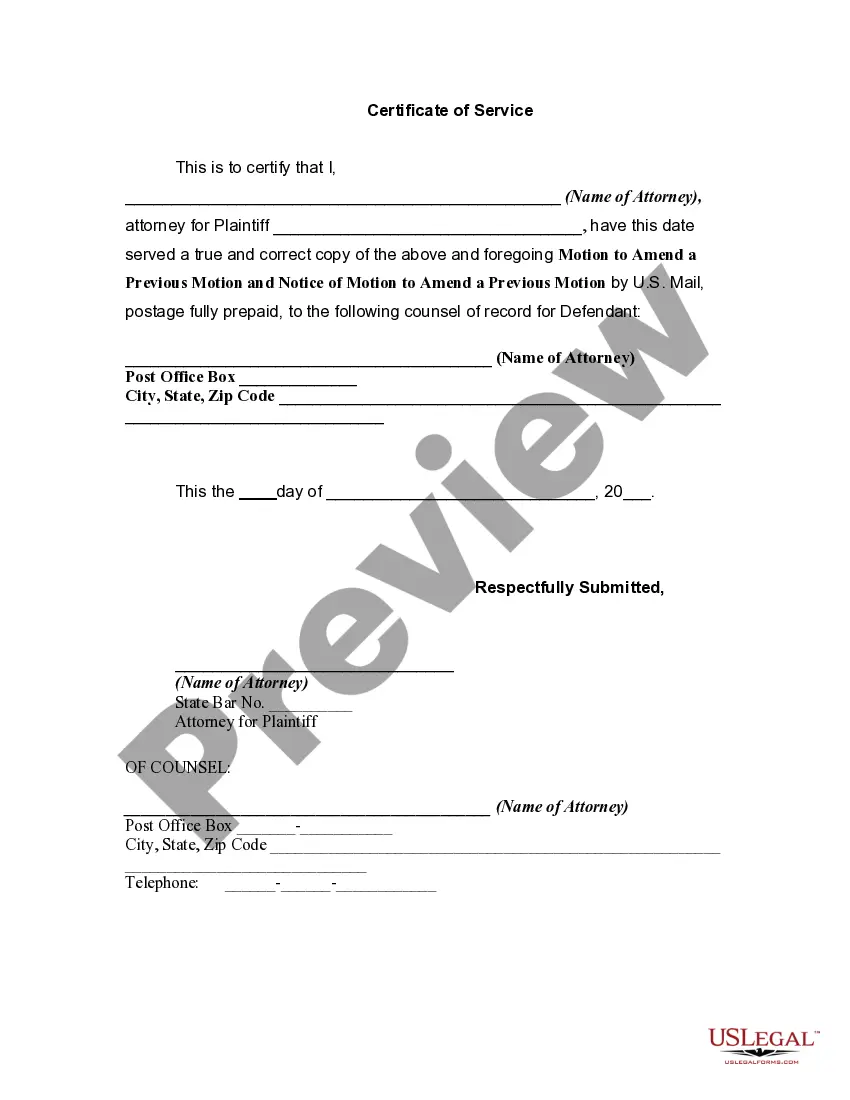 Get Motion to Amend a Previous Motion and Notice of Motion Preview Motion to Amend a Previous Motion and Notice of Motion
