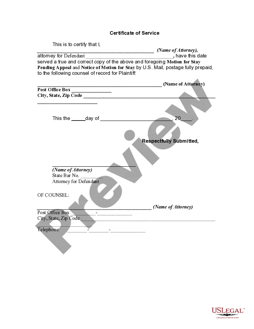 Get Motion For Stay Pending Appeal and Notice of Motion Preview Motion For Stay Pending Appeal and Notice of Motion
