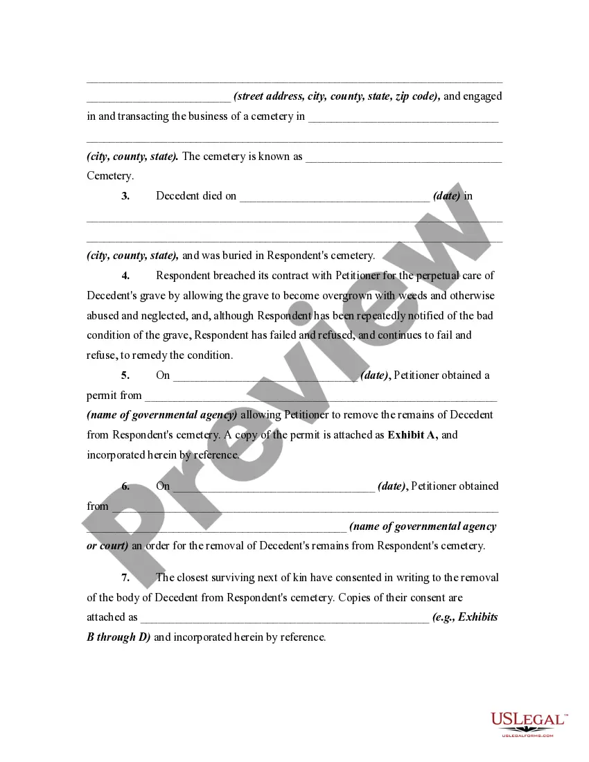 Get Petition To Remove and Reinter Remains - Burial Preview Petition To Remove and Reinter Remains - Burial
