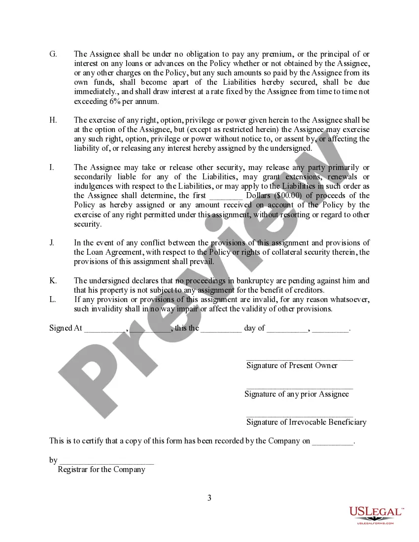 Get Partial Assignment of Life Insurance Policy as Collateral Preview Partial Assignment of Life Insurance Policy as Collateral